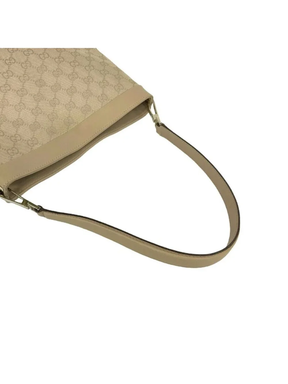 Gucci GG Canvas Pattern Leather Shoulder Bag Tote Beige